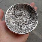 Chinese Tibet Silver Carved Mythical Dragon Phoenix Plate Exquisite Statues