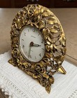 Vtg-matson Gold Ormolu Rose Windup Alarm Clock Vanity Hollywood Regency-not Wrkg