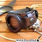 Leather Watch Strap 22mm Brown Wrist Watch Bund Band Cuff Bracelet Two Covers