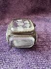 Antique French Rare Etched Beveled Glass Square Casket Trinket Brass Jewel Box