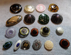 19 Vintage Antique Glass Buttons Various Patterns Sizes Shapes 4-way Shanks