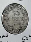 1919-c Newfoundland 50 Cents Silver Coin Low Mintage Cleaned