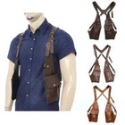 New Men Suspender Metal Buckle Pocket Heavy Duty Leather Crisscross Back Brown
