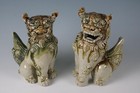 Living National Treasure  Toshinori Kinjo  1 Pair Of Green Glazed Shisa  large 