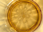 Set Of 12 Vintage Amber Scalloped Glass Dessert Bowls Embossed Floral Center