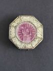 Sterling Silver St  Saint Christopher Purple Guilloche Enamel Scarf Fur Clip Pin