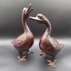 Pair Of Vintage Bronze Cast Iron Fighting Geese Sculptures Japan  11    9 5  S2