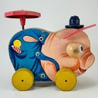 Vintage Fisher Price Wooden Pinky Pig  695 Pull Toy 1956-1957 Rolling Wood Eyes