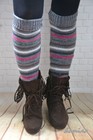 Striped Knit Leg Warmers Womens Thick Wool Blend Boot Cuffs Knee High Leg Warmer