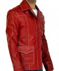 Men s Fight Club Brad Pitt Tyler Durden Real Leather Jacket Shirt Red Fc Coat