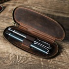 New Luxury Leather 2 Slots Fountain Pen Case Zipper Pencil Storage Box Pouch Us