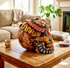 Teotihuacan Mexican Day Of The Dead Sugar Skull 8  Pottery Muertos Folk Art