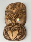 Vintage Carved New Zealand Maori Tiki Statue Wall Plaque Paua Shell Eye Tiki Bar