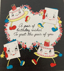 Unique Bday Greetings To Twins  Cakes   Cards Anthropomorphic Vtg Birthday Card