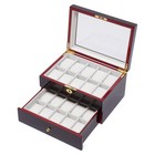 20 Slot Wood Watch Box Display Case Glass Top Jewelry Storage Organizer Box lock