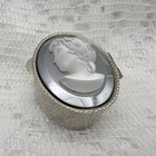 Vintage Silver Tone Cameo Pill Box With Insert