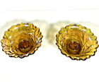 Vintage Pair Indiana Glass Wild Rose Harvest Gold Carnival Glass Candle Holders