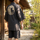 Men s Jinbei Japanese Kimono Style 100  Cotton Summer Outfit Set Cat Print