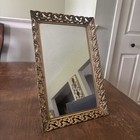 Vtg Ornate Filigree Gold Metal Wall Or Vanity Tray Mirror Hollywood 15  X 10 