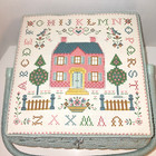 Azar Wicker Deluxe Sewing Basket  Blue  White Sampler Print Top  70 s Vintage