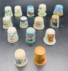 Lot Of 14 Vintage Thimbles Porcelain Ceramic Wood