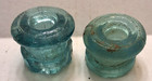 Old Orig  Aqua Glass Lightning Rod Weathervane Double Flange Insulators X 2  3 O