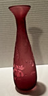 Vintage Pink Etched Frosted Glass Bud Vase W  Floral   Hummingbird Design