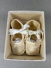 Vintage Childrens Baby Shoes Silk Satin Leada Baby Size 2 Box Ivory Slipper Soft