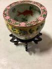 Chinese Fish Bowl Goldfish Koi Flower Floral Vintage Porcelain Bowl With Stand