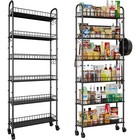 Slim Rolling Storage Cart 6 Tier Metal Shelf Organizer W  Wheels Space Saver New