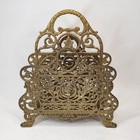 Antique Neoclassical Filigree Solid Brass Magazine   Mail Rack Holder Rococo 