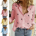  Women Linen Cotton Shirt Button Up Tops Long Sleeve Casual Loose Blouse Casual