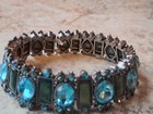 Vintage Y2k Art Nouveau Style Designer Signed Rhinestone Stretch Bracelet
