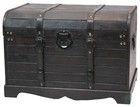 Antique Style Black Wooden Steamer Trunk Coffee Table  Storage Chest With Lid   