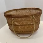 Vintage Wicker Basket With Handles Hand Woven 13    By 9    1960s