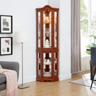 Lighted Curio Wooden Corner Cabinet W doors   Adjustable Tempered Glass Shelves