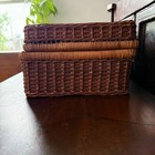Vintage Wicker Basket With Lid   Clasp   Brown Woven Basket   Cottage Decor