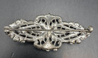 Vintage Art Deco Silver Tone Filigree Red Glass Rhinestone Bar Brooch Pin
