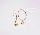 Estate 14k Yellow Gold Thin Hoop Earrings W removable Ball bead Charms 23mm  9 
