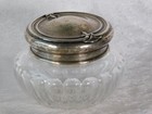 Antique Sterling Silver Repousse Etched Crystal Glass Powder Dresser Trinket Box