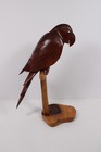Hand Carved Wooden Parrot On Stand 13  Tall   Tropical  Long Tail  Retro  Vtg