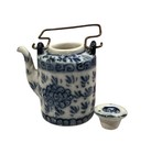 Vintage Miniature Chinese Porcelain Teapot Blue And White 7 8    Floral Dollhouse