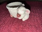 Vintage Avon Easter Bunny   Woven Basket Ceramic Candle Stick Holder Set Of 2