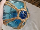 Blue Hand Blown Glass Japaneese Fishing Net Float Ball 26  Around 9  Across 