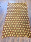 Vintage Green  Yellow Flower Open Crochet Afghan Blanket Throw Approx 36 X 63