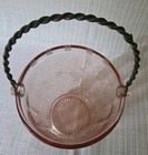 Vintage Pink Depression Glass Ice Bucket With Tongs Grape Design 