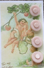 Set Of 4  Vintage Large 3 4   Pink   Top Hat Glass Buttons   new old Stock