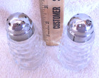 Glass Salt And Pepper Shakers 3 5  Round Diamond Pattern 2 Pc Set Vintage 1950s
