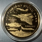 1991 Desert Storm War Commemorative  20 Proof Coin Layered In 22kt Gold F-14 Cat