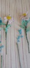 Vintage French Glass Seed Beaded 5 Flowers Daisies 5 Filler Stems Pink Blue 
